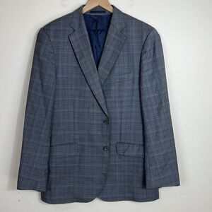 J. Hilburn Sports Coat Blazer Plaid Wool Navy Gray Size 46R